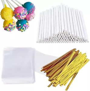 300 Pcs Cake Pop Sticks And Wrappers Kit Including 100ct 6inch Paper Lollipop St - Picture 1 of 4