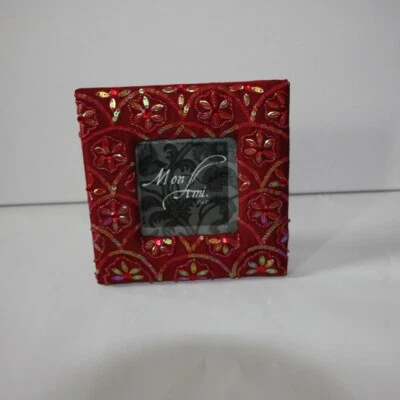 Mon Ami Fabric Embroidered Picture Frame for 3" x 3" Picture Floral On Burlap - Image 1 of 3