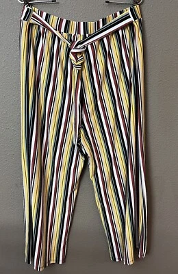 Pantalones Bobbie Brooks Para Mujer 2X Pierna Ancha Tirar Elástico Rayas Corbata Cinturón Boho Foto 1 de 4