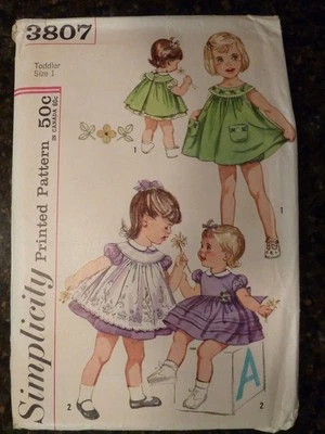 Simplicity 3807 Toddlers Dress, Pinafore & Panties 1960's Pattern size 1 Cut   - Image 1 of 3