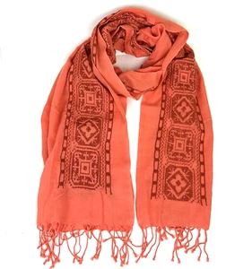 Eileen Fisher bestickter Schal mit Fransen lachs Bio-Baumwolle Einheitsgröße 22x80" - Bild 1 von 7