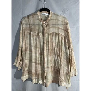 Le Lis Blanc Top Shirt Womens Small Beige Silk Sheer Button Lagenlook Capsule - Picture 1 of 10