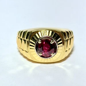 GG Certified 18K Yellow Gold Ruby Men's Watch Style Signet Ring Sz 10 Ring 13.8g - Picture 1 of 9