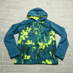 Under Armour Hoodie Youth XL Blue Neon Yellow Fleece Hooded Sweatshirt Storm1 - Picture 1 of 7