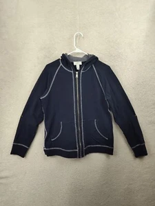 Ann Taylor Loft Women Sweatshirt Large Blue Lined Cotton Blend Full Zip Hooded - Picture 1 of 17
