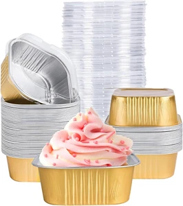 40 Pack Mini Cake Pans with Lids, 5Oz Square Aluminum Foil Brownie Baking Cups, - Picture 1 of 7