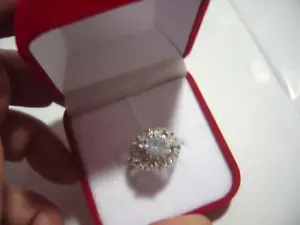 Solid Silver Vintage Ring -genuine aquamarine & zircons- Size l1/2-quality - Picture 1 of 15