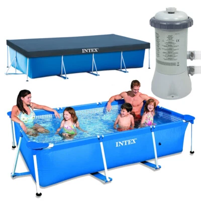 INTEX Family Swimming Pool Frame 300x200x75cm + Poolpumpe 2271l/h + Abdeckplane - Bild 1 von 4