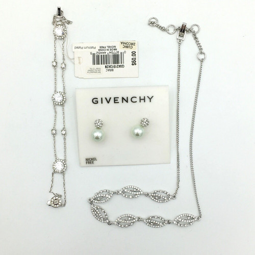 GIVENCHY set orecchini bracciale e collana girocollo cristallo trasparente tono argento