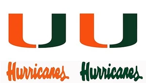 UNIVERSITY OF Miami Hurricanes Large 15 inch Wall - Cornhole Decals / Set of 4 - Picture 1 of 1