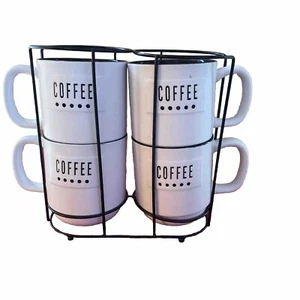 Sheffield Set Of 4 Coffee Cups With Holder - Picture 1 of 3