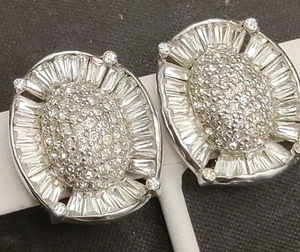 Jomaz Pave' Set Rhinestone & Baguette Rhodium Plated Earrings - Picture 1 of 7