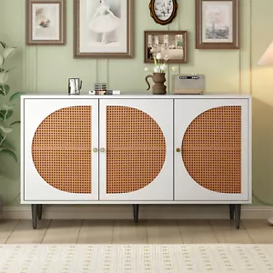 Sideboard Highboard Kommode mit 3 Rattan Türen und Regale Anrichte Küchenschrank - Bild 1 von 13