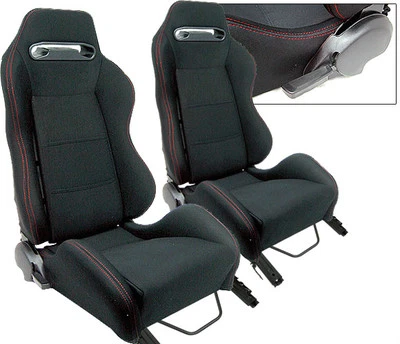 NEW 2 BLACK + RED STITCH RACING SEAT RECLINABLE w/ SLIDER TOYOTA ** - Image 1 of 3
