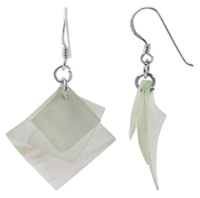 Orecchini Pendenti " Petra " Con Perlmuttelementen,Verde Chiaro 925 Vero Argento - Immagine 1 di 4