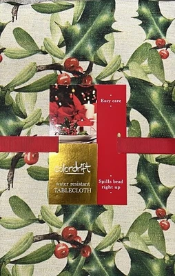 Colordrift Christmas Mistletoe Miracle Woven Metallic Gold Tablecloth 60” X 104” - Image 1 of 2