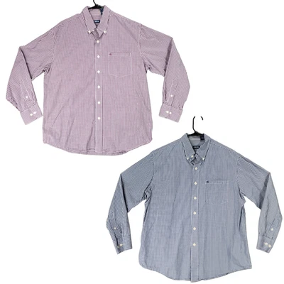 IZOD Camisas Abotonadas L Hombres Lote 2 Cuadros Azul Rojo Rosa Blanco Informal Negocios Foto 1 de 4