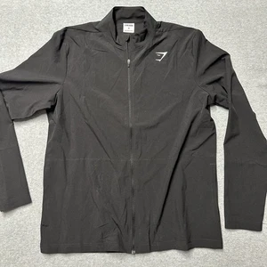 Gymshark Mens Zip Up Track Jacket Black Sz M Athletic Sweatshirt Training Active - Picture 1 of 5