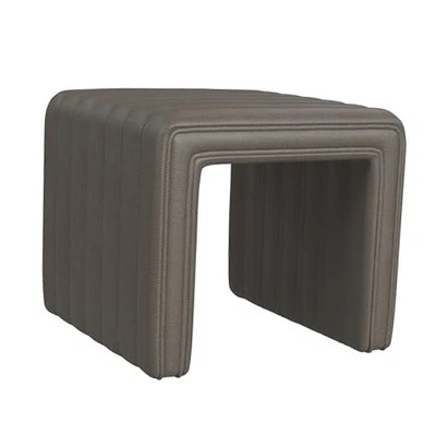 Modern Channel Tufted Home Décor|for Living Pewter Gray Faux Leather Ottoman - Image 1 of 4