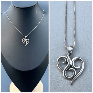 Sterling Silver Heart Necklace Cancer Zodiac Scroll Symbol 925 Italy Chain 18” - Picture 1 of 6