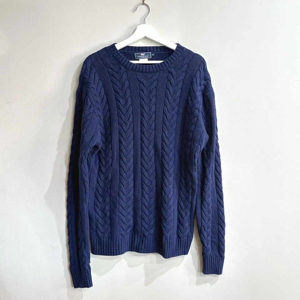 Vineyard Vines Men’s M Navy Wool Cashmere Cable Knit Sweater Pullover - Image 1 of 4