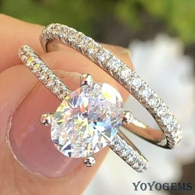 Moissanite Bridal Set Engagement Ring 2.60 Carat Oval Cut Solid 14K White Gold - Image 1 of 4