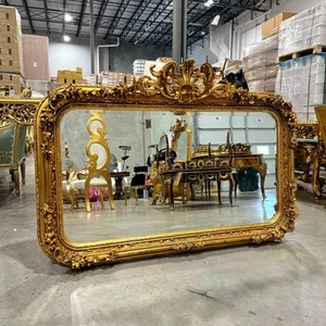 French Style Gold Wall Mirror Mirror Baroque Rococo Gold Leaf Details - Picture 1 of 13