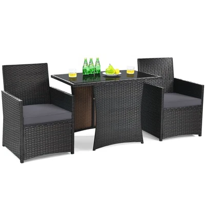 Patiojoy Patio 3PCS Rattan Furniture Set Cushion Sofa Armrest Garden Deck Gray - Image 1 of 4