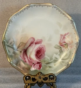 2 Antique RS Prussia 7.25 Bread or Dessert Plates Rose Motif Gold Trim - Picture 1 of 10