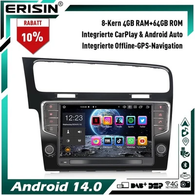 Android 14 4+64GB GPS Autoradio DAB+ Wifi DSP OBD2 IPS CarPlay Für VW Golf 7 VII - Bild 1 von 4