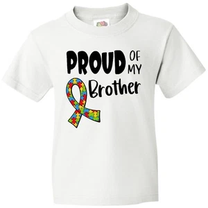 Inktastic Proud Of My Brother Autism Awareness Puzzle Piece Ribbon Youth T-Shirt - Picture 1 of 9