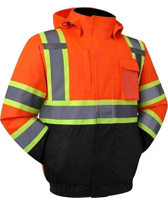 Hi Vis Class 2 Insulated Safety Jacket Bomber Jacket Coat Fleece Reflective - Image 1 of 4