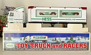 1997 Hess Toy Truck and Racers 2 Plastic Friction Racing Cars Vintage New In Box - Picture 1 of 12