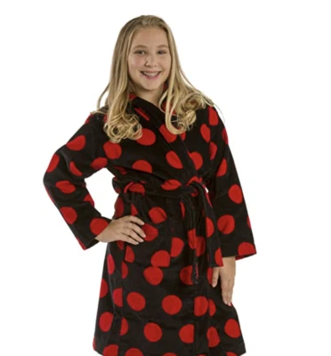 BYLORA Printed Polka Dot Hooded KIDS Shower Bathrobe, %100 Cotton Terry Velour - Image 1 of 2