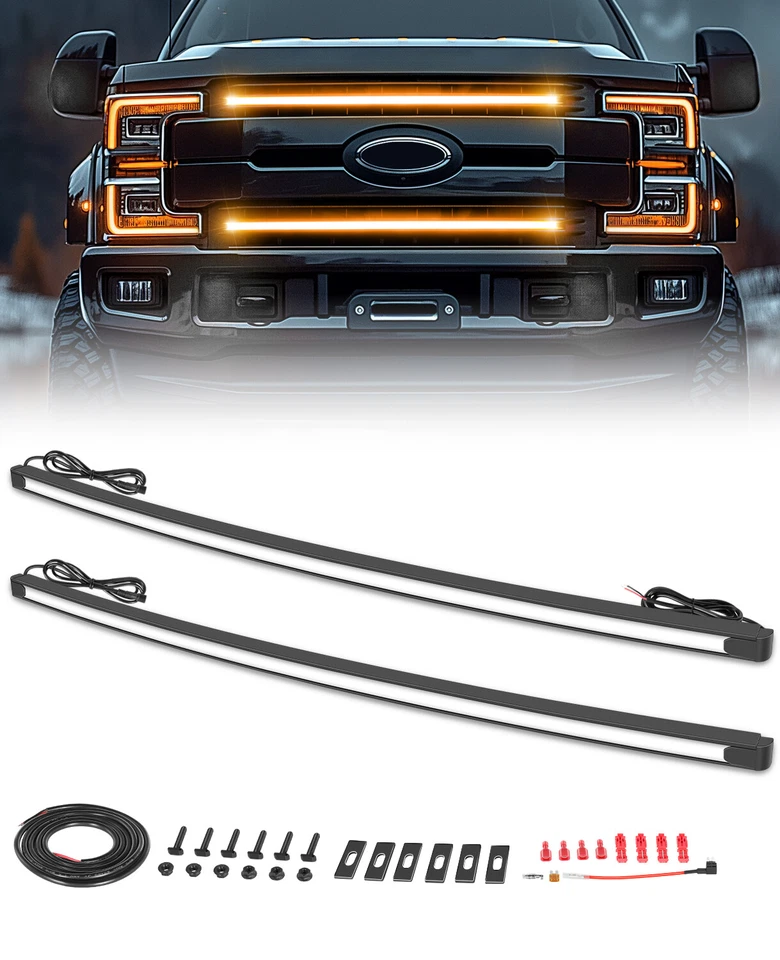 For 2017-22 Ford Super Duty F-250 LED Front Grille Lights Amber DRL Bumper Light Foto 1 de 4