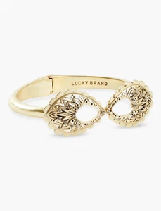 LUCKY BRAND Women's Openwork Hinged Cuff Bracelet w/Rhinestones Gold Tone BN $39 - Picture 1 of 4