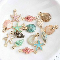 13 Pcs Mixed Starfish Conch Shell Metal Charms Pendants For DIY Jewelry Making
