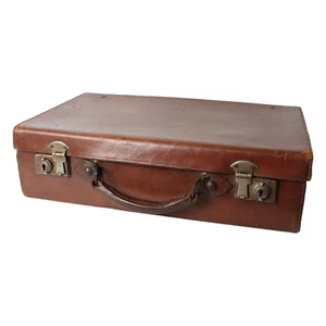 Vintage Leather Travel Suitcase with Metal Clasps | Antique Diplomatic case - Picture 1 of 8
