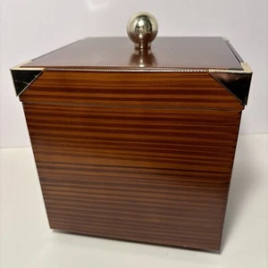 Vtg Barware Georges Briard Square Wood Grain Ice Bucket Gold Accents MCM Cube - Picture 1 of 20