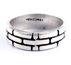 MEXICO 925 Sterling Silver Ring Mens Brick Wall Band Size 11 Biker Rocker Gothic - Picture 1 of 10