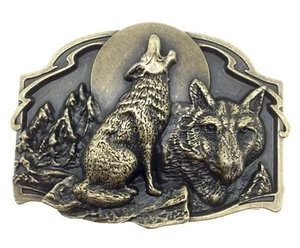 Howling Wolf Belt Buckle Western Cowboy Native American (WLF-04-G) - Picture 1 of 2