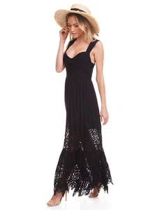 Free People Boho Goth Whimsigoth Coquette Lace Maxi Dress Black Size Small - Bild 1 von 13