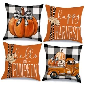 Hello Pumpkin Fall Throw Pillow Covers 18x18 Inch Set of 4, 18 x 18-Inch Orange - Picture 1 of 7