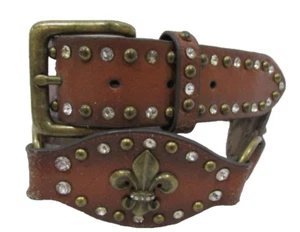 Genuine Leather Fleur De Lis M/L 34"- 40" Brown Punk Belt - Picture 1 of 7