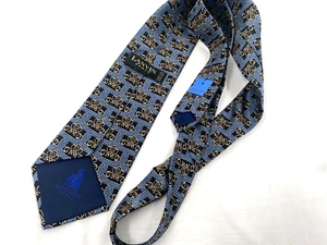 LANVIN Paris France Luxurious Blue Geometric Neck Tie 100% Silk  Made in France - Picture 1 of 12