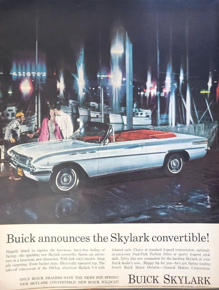 PRINT AD 1962 Buick Skylark Convertible 10x13 Men w Woman Marina Aliotos Vtg - Image 1 of 1