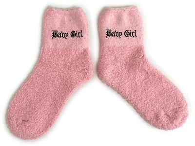 SOCK SHACK Ladies Cosy Pink Baby Girl Gothic Text Towelling Socks 4-8 UK/37-42 Eur/6-10 US
