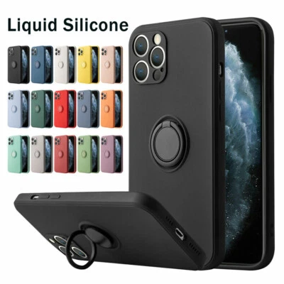 For iPhone Liquid Silicone Case With Finger Ring Holder Stand Shockproof Cover - Image 1 of 4
