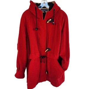 VTG Herman Kay Red Navy Wool Bib-Jacket Womens 14 Coat Hood Walk the Dog Errands - Picture 1 of 13