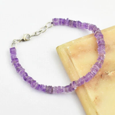 52 Cts Natural 8" Long Purple Amethyst Heishi Beads Bracelet Jewelry JK 12E299  - Image 1 of 2